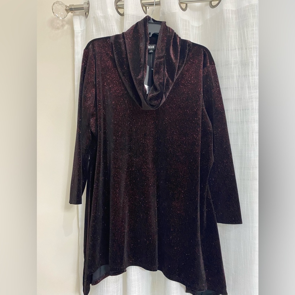SLIM FACTOR NWT XL burgundy shimmer cowl neck women’s top